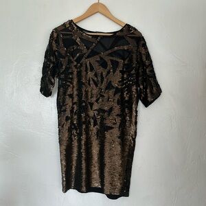 French Connection Dress, black with gold sequins, size 6